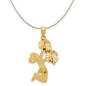 14k Yellow Gold Diamond Cut Cheerleader Necklace - 24 Inch